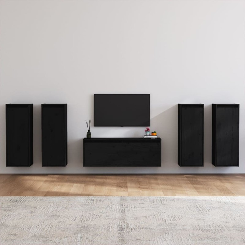 vidaXL TV-Schränke 5 Stk. Schwarz Massivholz Kiefer vidaXL TV-Schränke 5 Stk. Schwarz Massivholz Kiefer