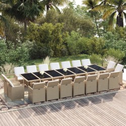 vidaXL 19-tlg. Garten-Essgruppe mit Kissen Poly Rattan Beige