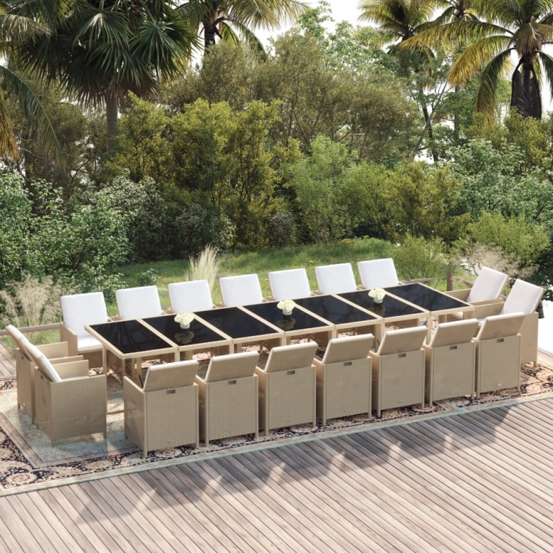 vidaXL 19-tlg. Garten-Essgruppe mit Kissen Poly Rattan Beige vidaXL 19-tlg. Garten-Essgruppe mit Kissen Poly Rattan Beige