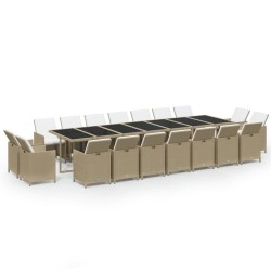 vidaXL 19-tlg. Garten-Essgruppe mit Kissen Poly Rattan Beige