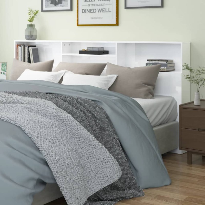 vidaXL Kopfteil mit Ablagen Hochglanz-Weiß 220x19x103,5 cm vidaXL Kopfteil mit Ablagen Hochglanz-Weiß 220x19x103,5 cm