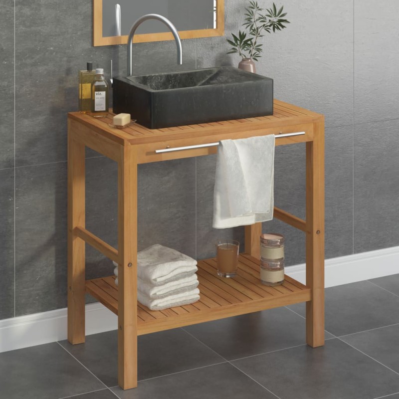 vidaXL Waschtisch Massivholz Teak mit Waschbecken Marmor Schwarz vidaXL Waschtisch Massivholz Teak mit Waschbecken Marmor Schwarz