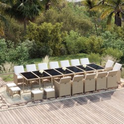 vidaXL 19-tlg. Garten-Essgruppe mit Kissen Poly Rattan Beige