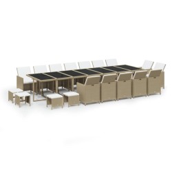 vidaXL 19-tlg. Garten-Essgruppe mit Kissen Poly Rattan Beige