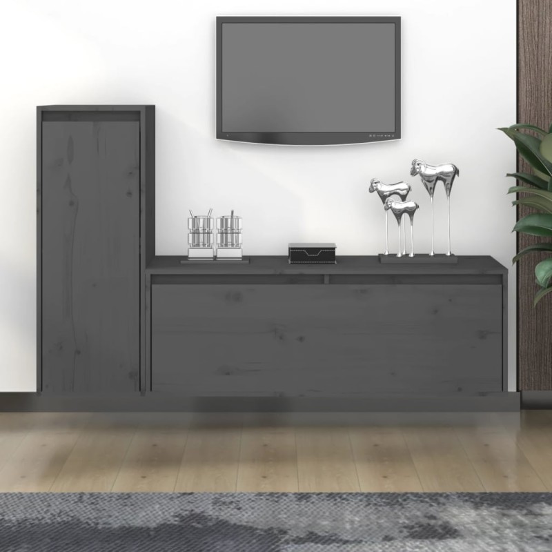 vidaXL TV-Schränke 2 Stk. Grau Massivholz Kiefer vidaXL TV-Schränke 2 Stk. Grau Massivholz Kiefer