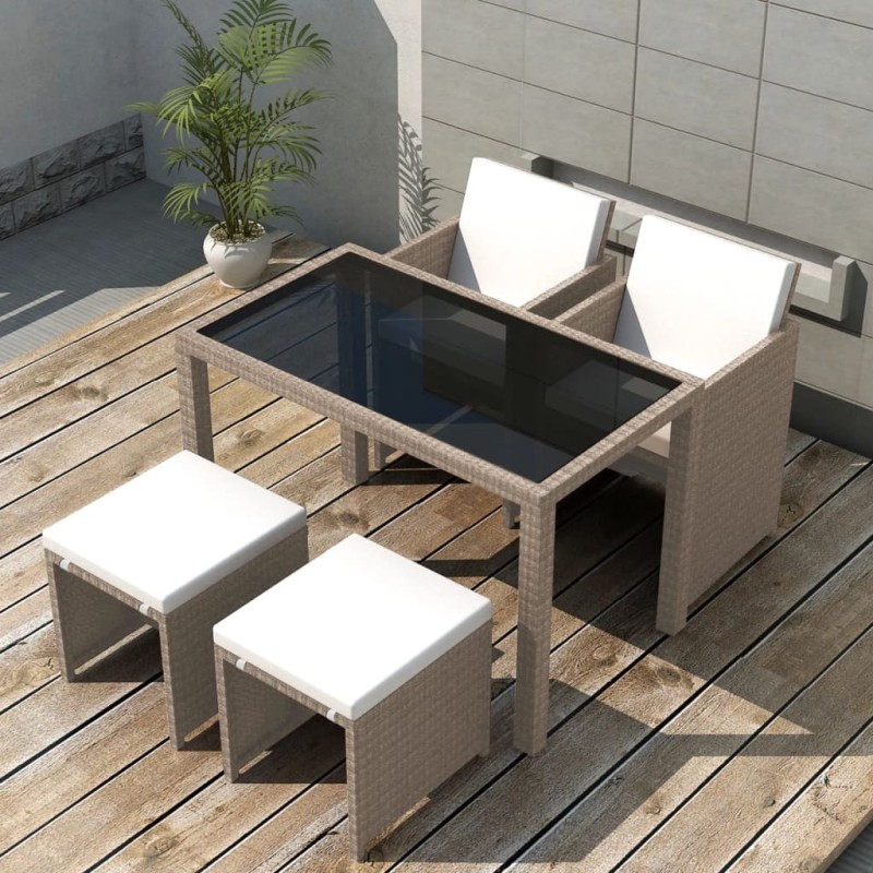 5-tlg. Garten-Essgruppe mit Auflagen Poly Rattan Beige 5-tlg. Garten-Essgruppe mit Auflagen Poly Rattan Beige