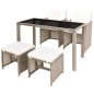 5-tlg. Garten-Essgruppe mit Auflagen Poly Rattan Beige 5-tlg. Garten-Essgruppe mit Auflagen Poly Rattan Beige