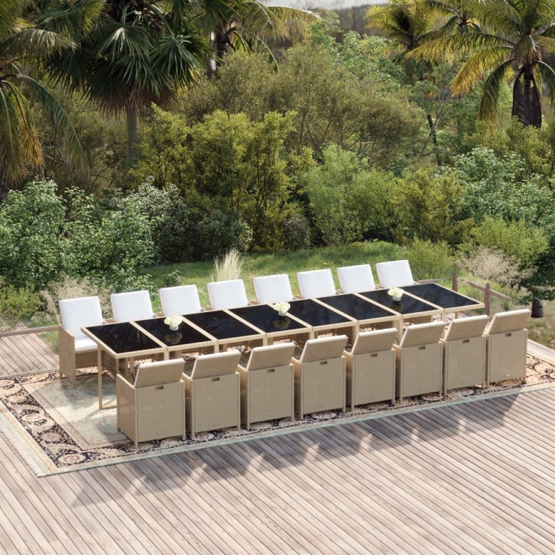 vidaXL 17-tlg. Garten-Essgruppe mit Kissen Poly Rattan Beige vidaXL 17-tlg. Garten-Essgruppe mit Kissen Poly Rattan Beige