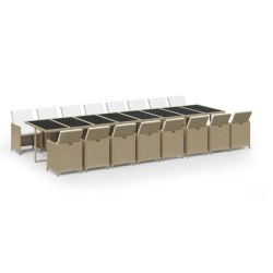 vidaXL 17-tlg. Garten-Essgruppe mit Kissen Poly Rattan Beige