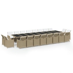 vidaXL 21-tlg. Garten-Essgruppe mit Kissen Poly Rattan Beige