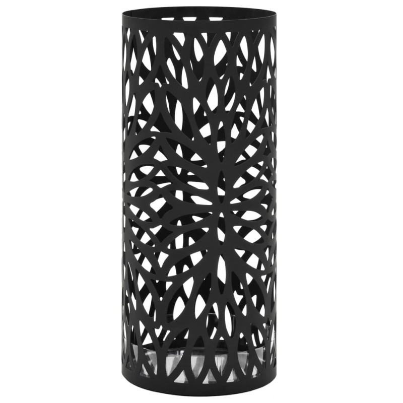 vidaXL Regenschirmständer Blattmotiv Stahl Schwarz vidaXL Regenschirmständer Blattmotiv Stahl Schwarz