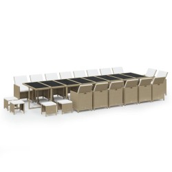 vidaXL 21-tlg. Garten-Essgruppe mit Kissen Poly Rattan Beige