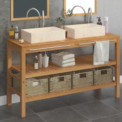 vidaXL Waschtisch Massivholz Teak mit Waschbecken Marmor Creme 