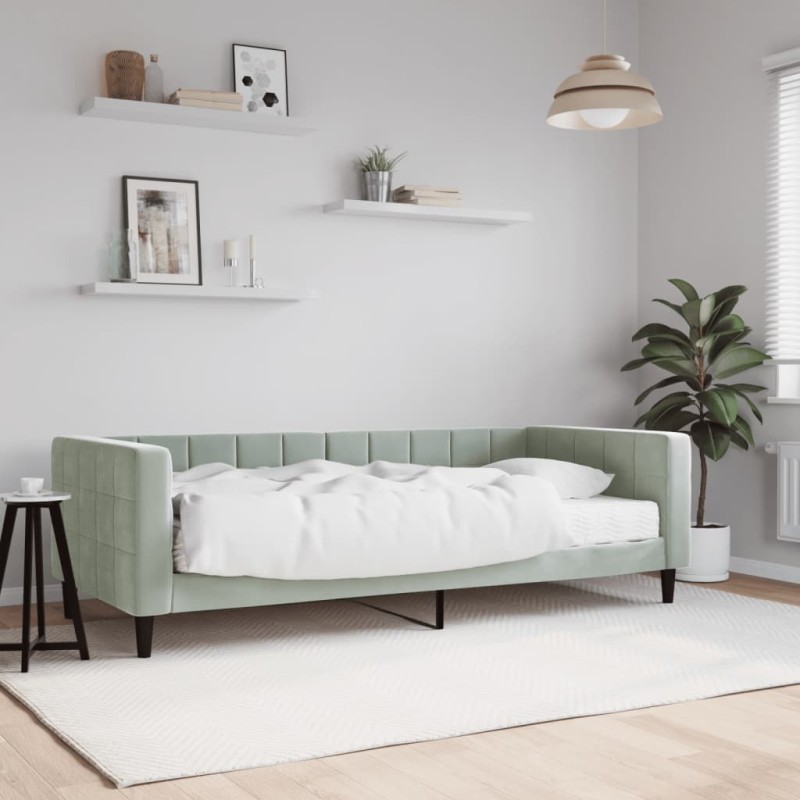 vidaXL Tagesbett mit Matratze Hellgrau 90x190 cm Samt vidaXL Tagesbett mit Matratze Hellgrau 90x190 cm Samt