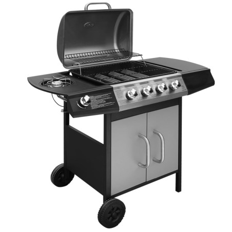 Gasgrill 4+1 Brenner Schwarz und Silbern