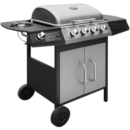Gasgrill 4+1 Brenner Schwarz und Silbern
