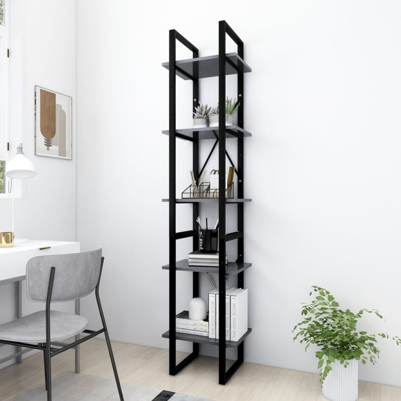 vidaXL Bücherregal 5 Fächer Grau 40x30x175 cm Holzwerkstoff vidaXL Bücherregal 5 Fächer Grau 40x30x175 cm Holzwerkstoff