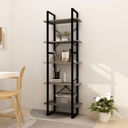 vidaXL Bücherregal 5 Fächer Grau 60x30x175 cm Massivholz Kiefer