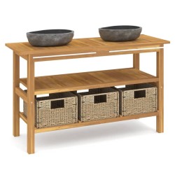 vidaXL Waschtisch mit Flussstein-Waschbecken Massivholz Teak