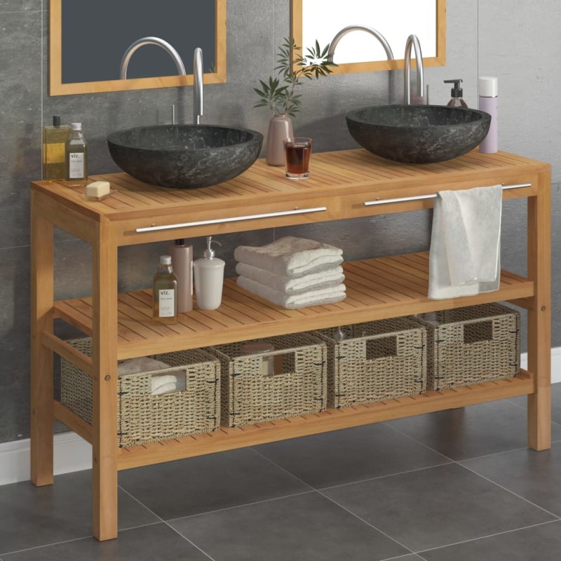 vidaXL Waschtisch Massivholz Teak mit Waschbecken Marmor Schwarz vidaXL Waschtisch Massivholz Teak mit Waschbecken Marmor Schwarz