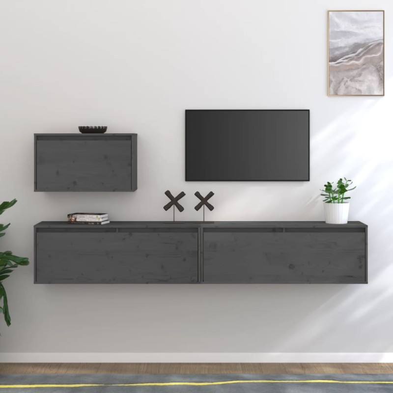 vidaXL TV-Schränke 3 Stk. Grau Massivholz Kiefer vidaXL TV-Schränke 3 Stk. Grau Massivholz Kiefer