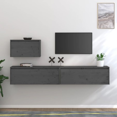 vidaXL TV-Schränke 3 Stk. Grau Massivholz Kiefer