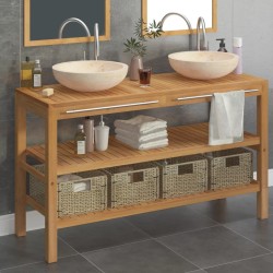 vidaXL Waschtisch Massivholz Teak mit Waschbecken Marmor Creme 