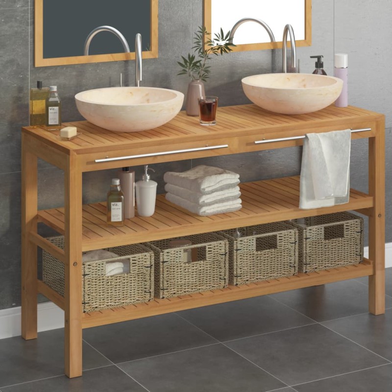 vidaXL Waschtisch Massivholz Teak mit Waschbecken Marmor Creme vidaXL Waschtisch Massivholz Teak mit Waschbecken Marmor Creme