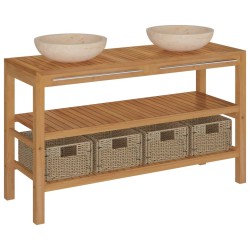 vidaXL Waschtisch Massivholz Teak mit Waschbecken Marmor Creme 