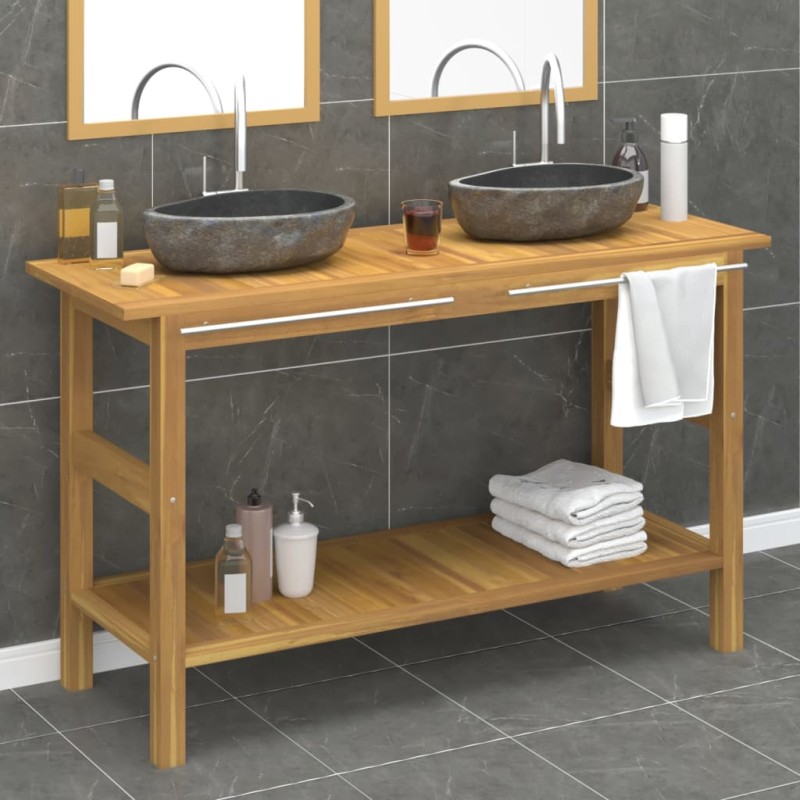 vidaXL Waschtisch mit Flussstein-Waschbecken Massivholz Teak vidaXL Waschtisch mit Flussstein-Waschbecken Massivholz Teak