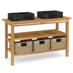 vidaXL Waschtisch mit Schwarzen Marmorbecken Massivholz Teak