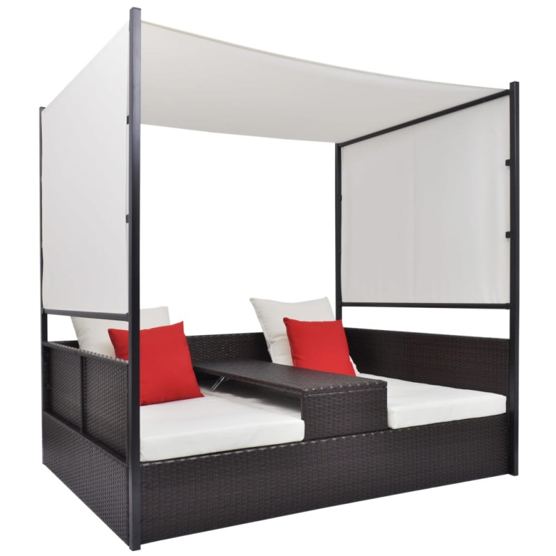 vidaXL Gartenbett mit Baldachin Braun 190×130 cm Poly Rattan vidaXL Gartenbett mit Baldachin Braun 190×130 cm Poly Rattan