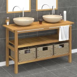 vidaXL Waschtisch mit Creme Marmorbecken Massivholz Teak
