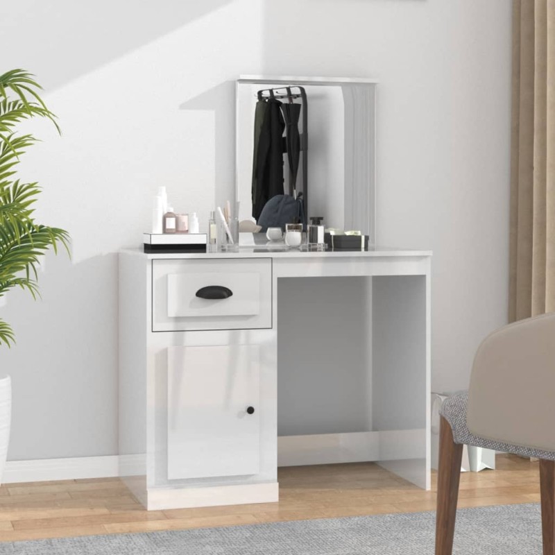 vidaXL Schminktisch mit Spiegel Hochglanz-Weiß 90x50x132,5 cm vidaXL Schminktisch mit Spiegel Hochglanz-Weiß 90x50x132,5 cm
