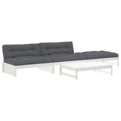 vidaXL 4-tlg. Garten-Lounge-Set mit Kissen Weiß Massivholz