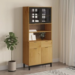 vidaXL Highboard mit Glastüren FLAM 80x40x180 cm Massivholz Kiefer