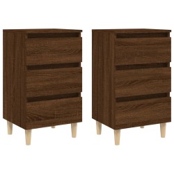 vidaXL Nachttische mit Massivholz-Beinen 2 Stk. Braun Eiche 40x35x69cm