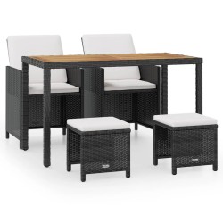 5-tlg. Garten-Essgruppe Poly Rattan Akazienholz Schwarz