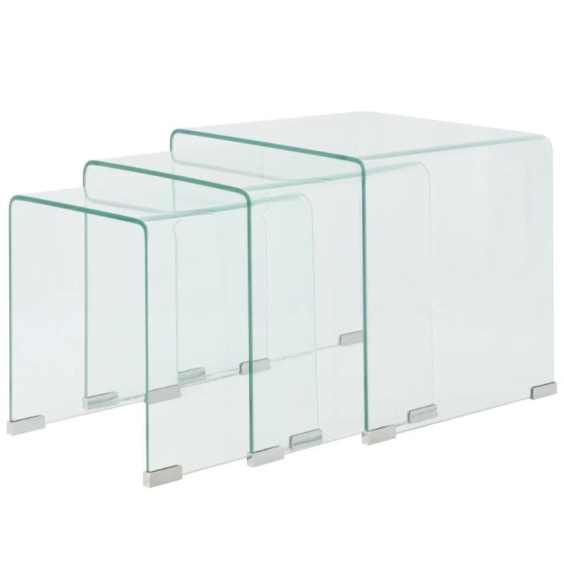 vidaXL Dreiteiliges Satztisch-Set aus gehärtetem Glas Transparent vidaXL Dreiteiliges Satztisch-Set aus gehärtetem Glas Transparent