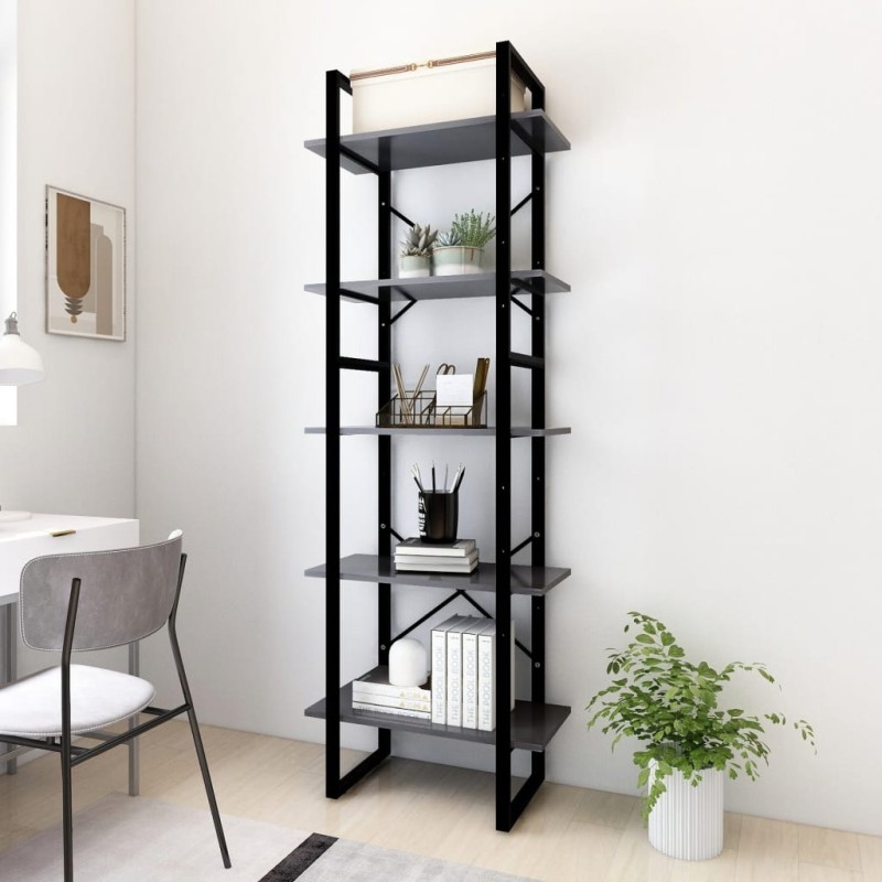vidaXL Bücherregal 5 Fächer Grau 60x30x175 cm Holzwerkstoff vidaXL Bücherregal 5 Fächer Grau 60x30x175 cm Holzwerkstoff