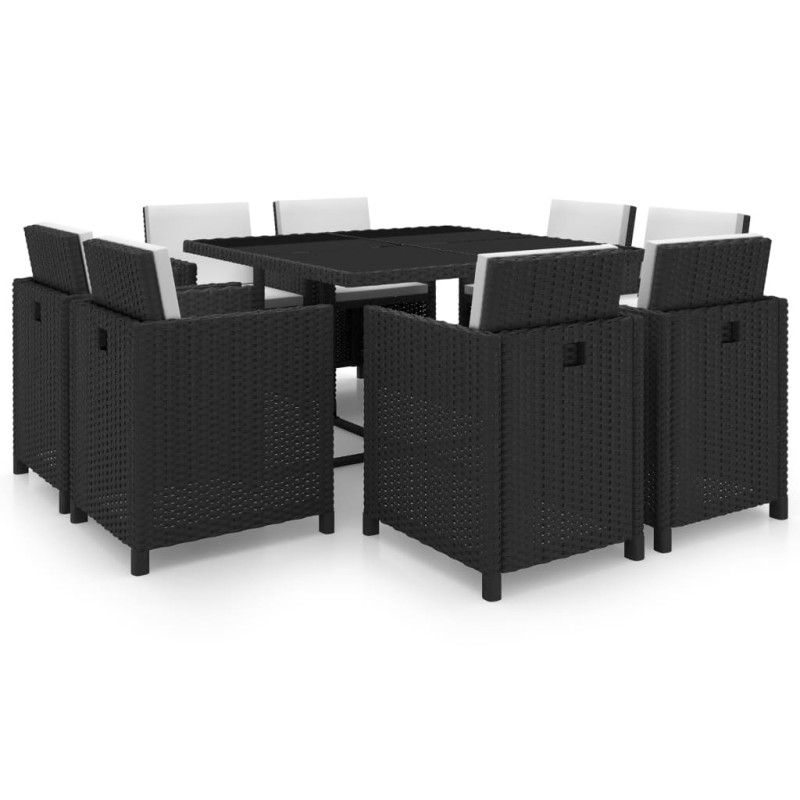 9-tlg. Garten-Essgruppe mit Auflagen Poly Rattan Schwarz 9-tlg. Garten-Essgruppe mit Auflagen Poly Rattan Schwarz