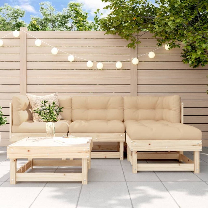 vidaXL 5-tlg. Garten-Lounge-Set mit Kissen Massivholz vidaXL 5-tlg. Garten-Lounge-Set mit Kissen Massivholz