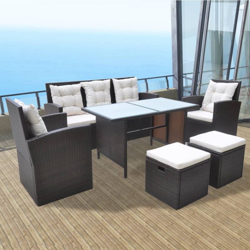 vidaXL 6-tlg. Garten-Essgruppe mit Auflagen Poly Rattan Braun vidaXL 6-tlg. Garten-Essgruppe mit Auflagen Poly Rattan Braun