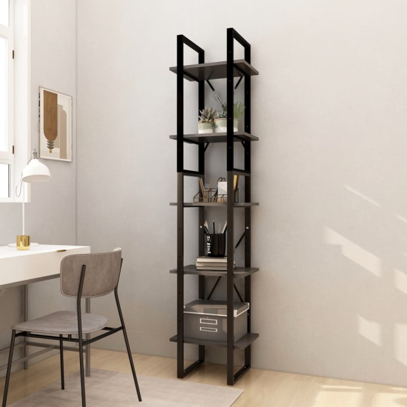 vidaXL Bücherregal 5 Fächer Grau 40x30x175 cm Massivholz Kiefer vidaXL Bücherregal 5 Fächer Grau 40x30x175 cm Massivholz Kiefer