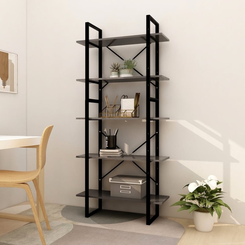 vidaXL Bücherregal 5 Fächer Grau 80x30x175 cm Holzwerkstoff vidaXL Bücherregal 5 Fächer Grau 80x30x175 cm Holzwerkstoff