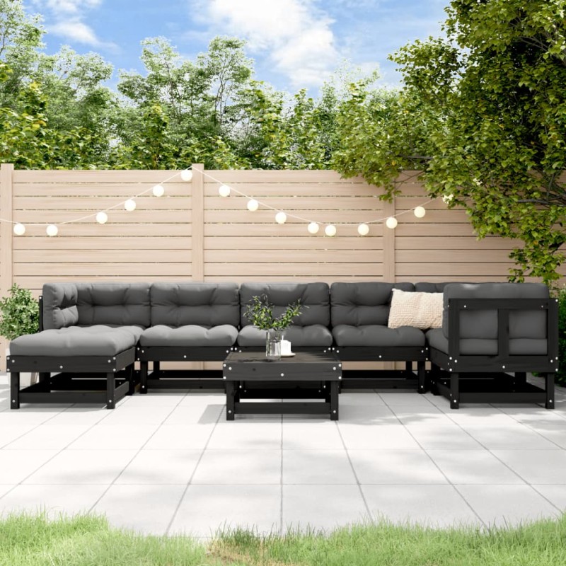 vidaXL 8-tlg. Garten-Lounge-Set mit Kissen Schwarz Massivholz vidaXL 8-tlg. Garten-Lounge-Set mit Kissen Schwarz Massivholz