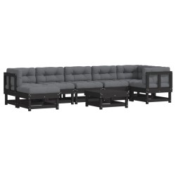 vidaXL 8-tlg. Garten-Lounge-Set mit Kissen Schwarz Massivholz