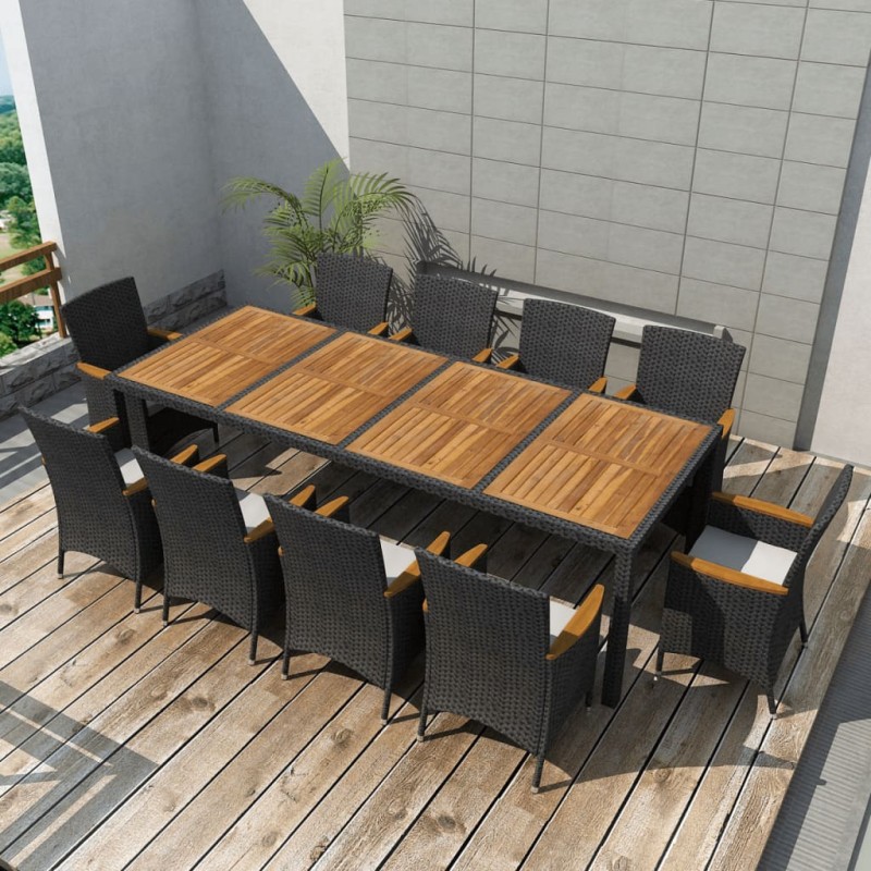 11-tlg. Garten-Essgruppe mit Auflagen Poly Rattan Schwarz 11-tlg. Garten-Essgruppe mit Auflagen Poly Rattan Schwarz