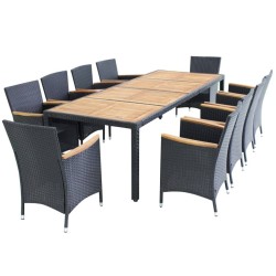 11-tlg. Garten-Essgruppe mit Auflagen Poly Rattan Schwarz