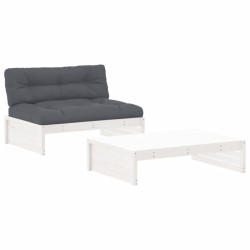 vidaXL 2-tlg. Garten-Lounge-Set mit Kissen Weiß Massivholz